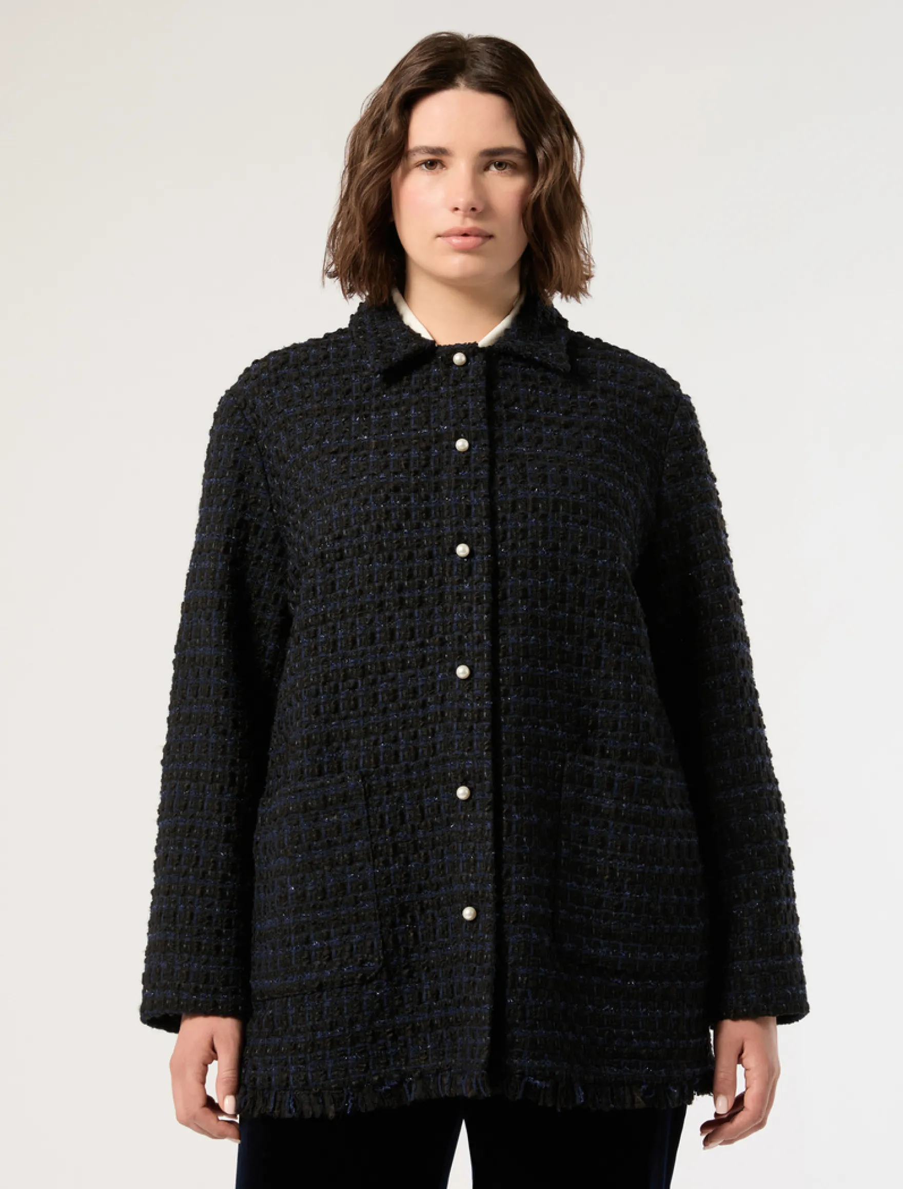 Casacca in tessuto ammagliato - BLU/NERO