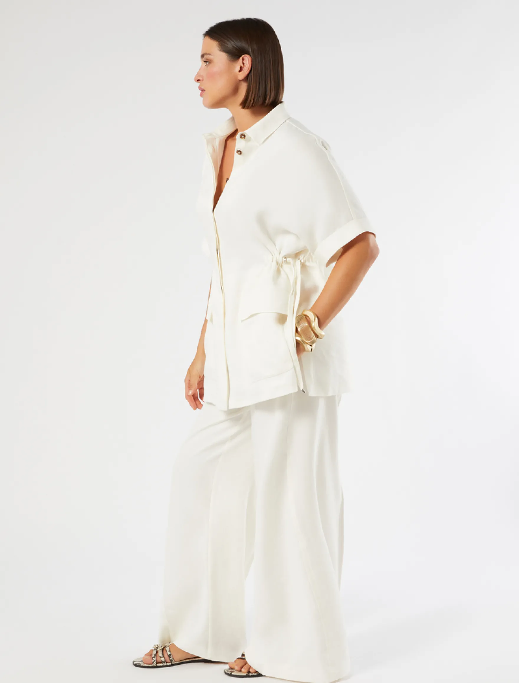 Casacca in twill di lino stretch - AVORIO