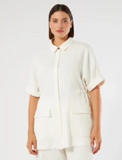 Casacca in twill di lino stretch - AVORIO