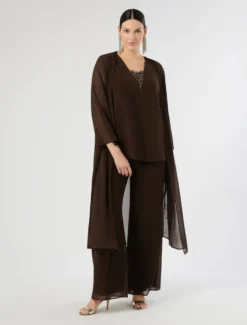 Casacca lunga in georgette - MARRONE SCURO