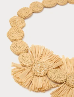 Collana e spilla in rafia - NATURALE