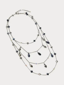Collana multifilo con jais e strass - BLU