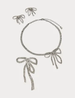 Collana, spilla e orecchini a fiocco - CRISTALLO