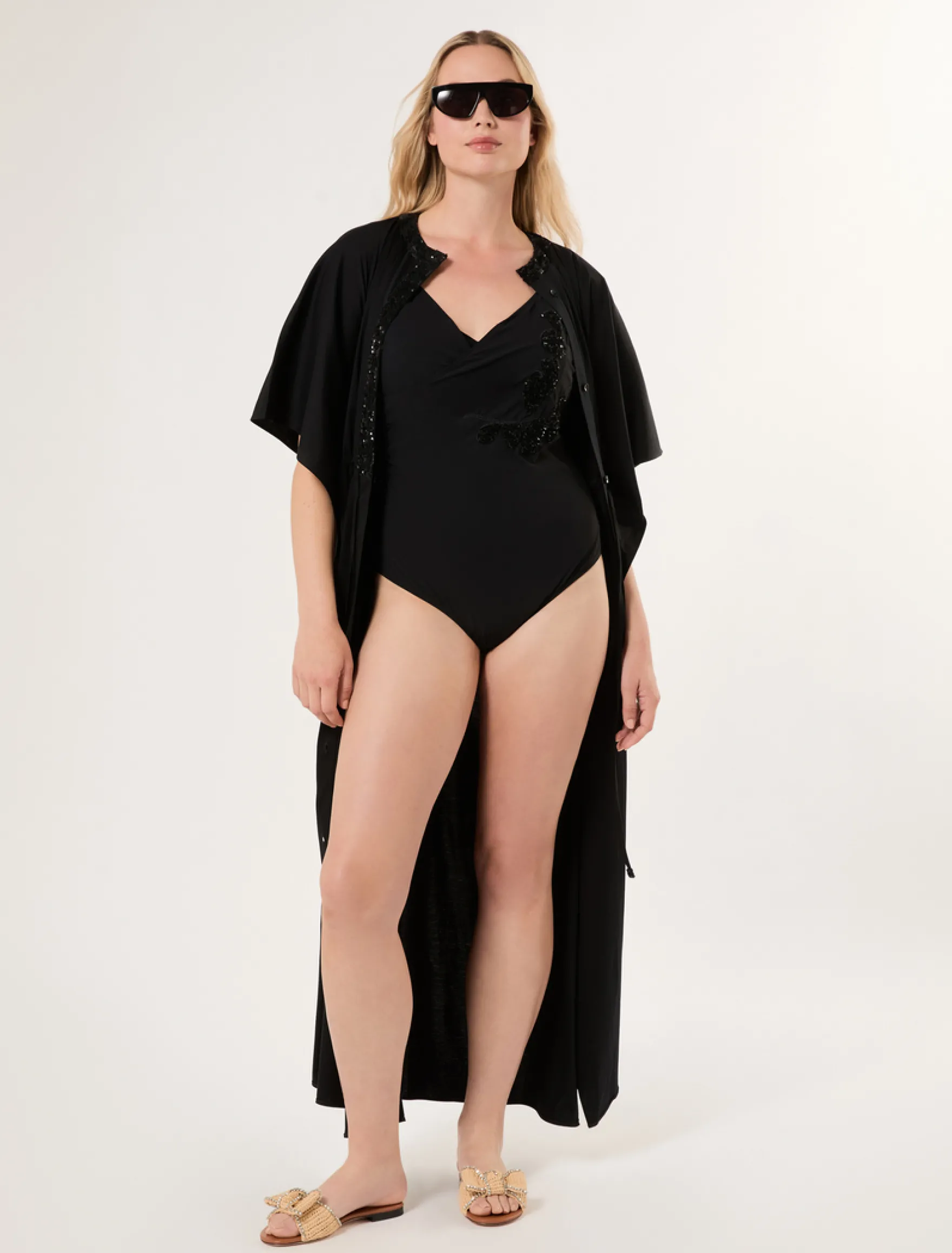 Costume intero con ricamo - NERO