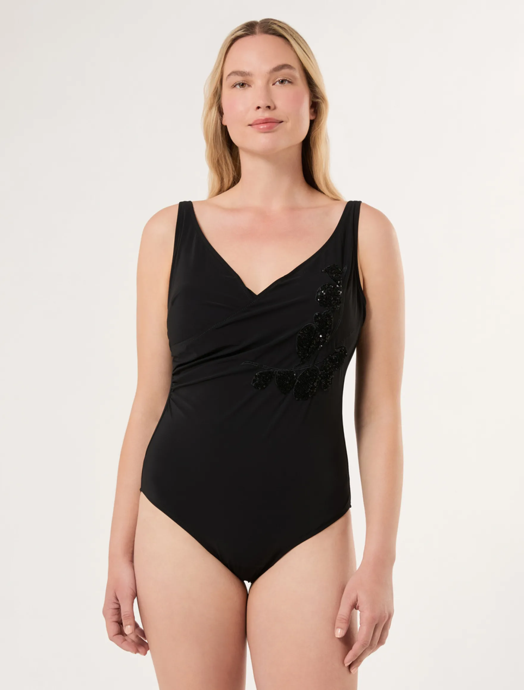 Costume intero con ricamo - NERO