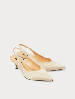 Décolleté sling back in raso - BEIGE
