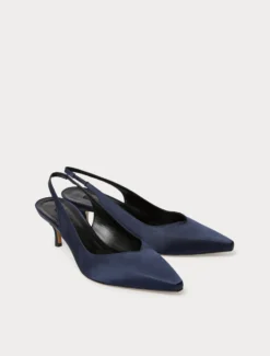 Décolleté sling back in raso - BLU MARINO