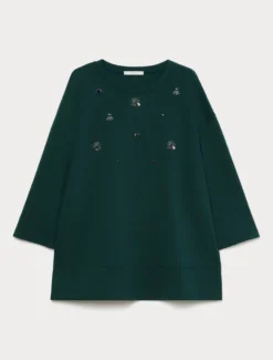 Felpa in jersey con ricamo - VERDE BOSCO