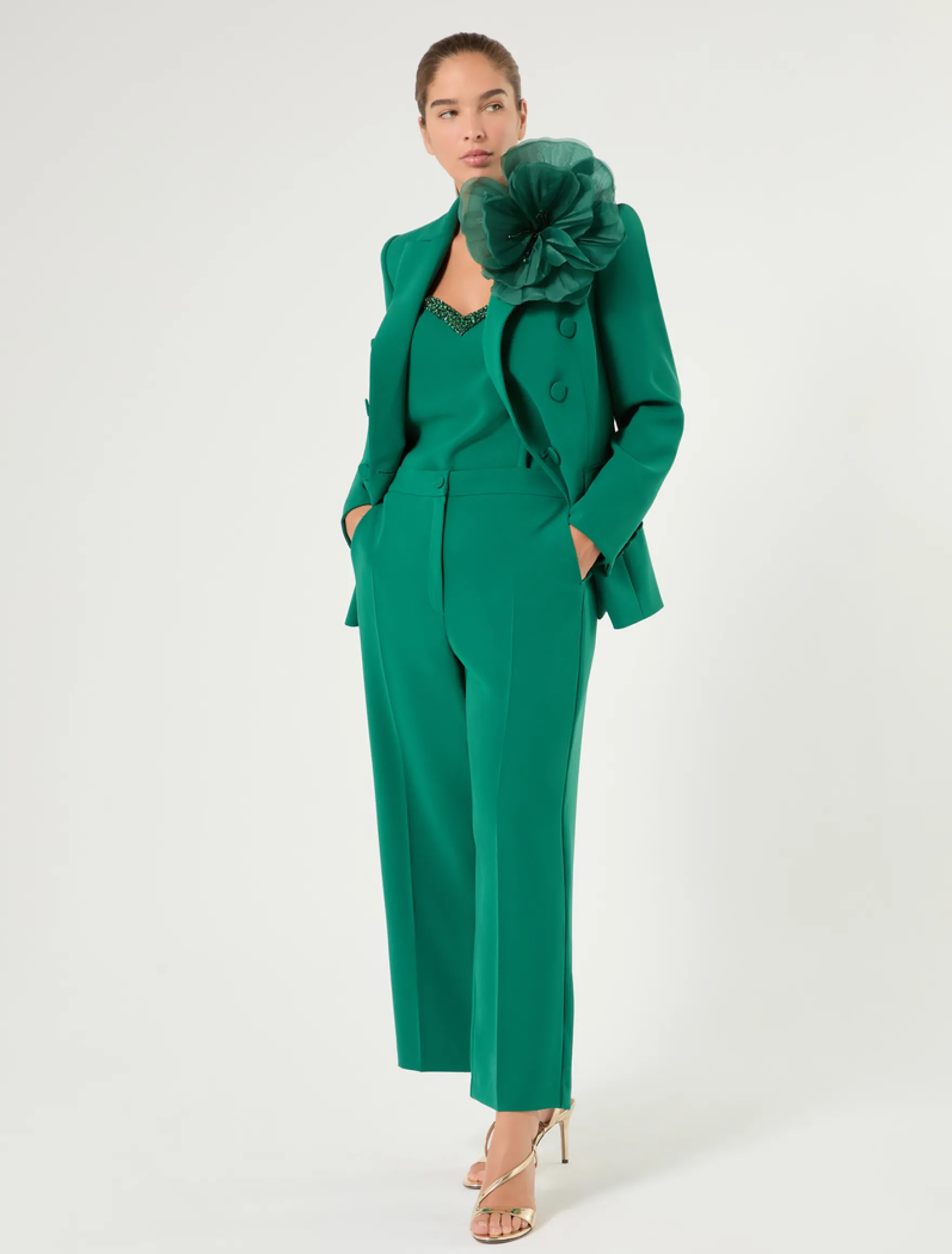 Giacca blazer doppiopetto in cady - VERDE SMERALDO