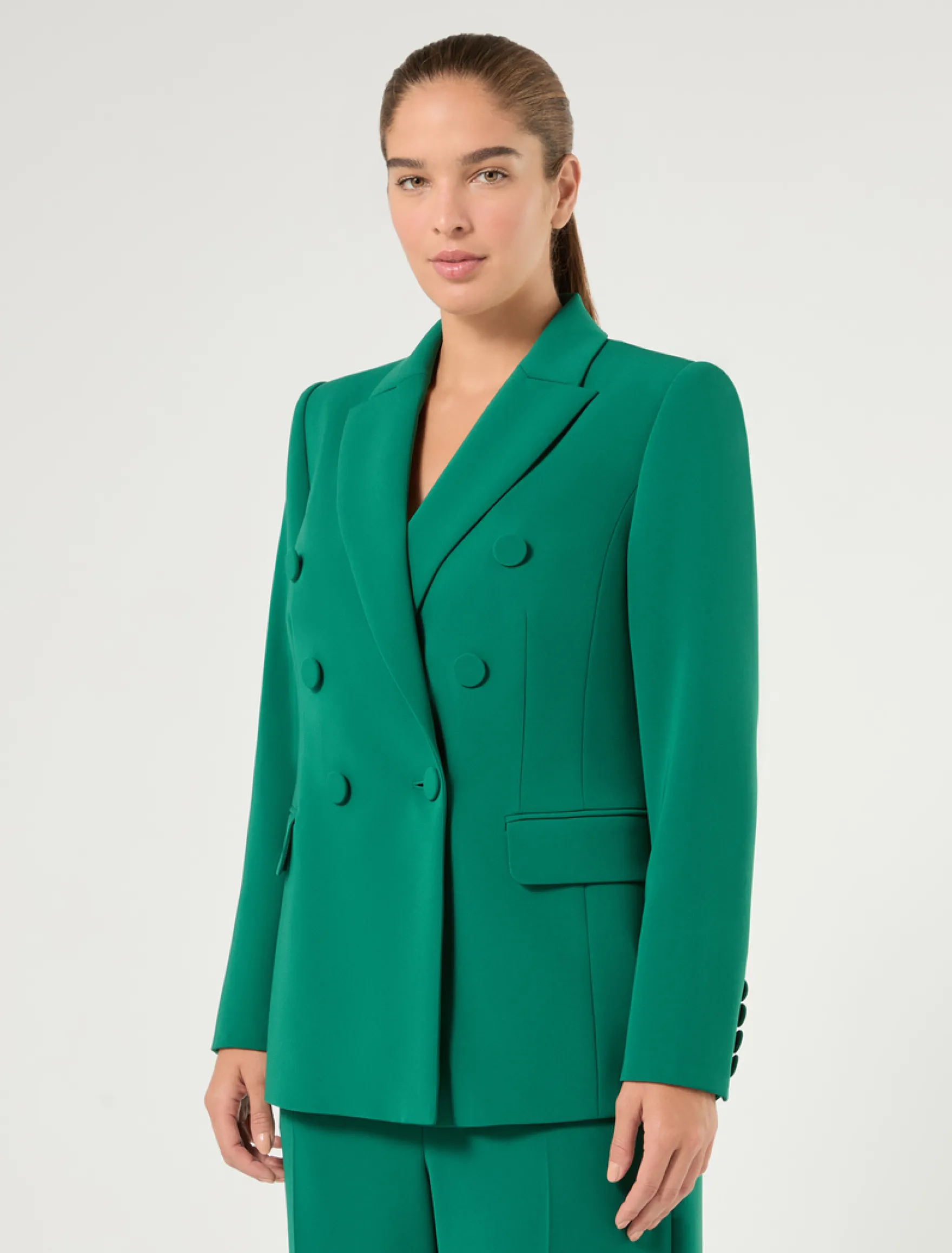 Giacca blazer doppiopetto in cady - VERDE SMERALDO