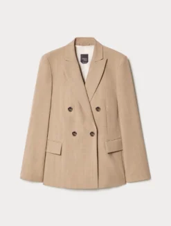 Giacca blazer doppiopetto in twill - NOCCIOLA