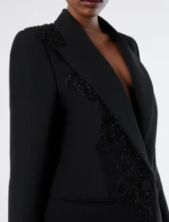 Giacca blazer in cady con ricamo - NERO