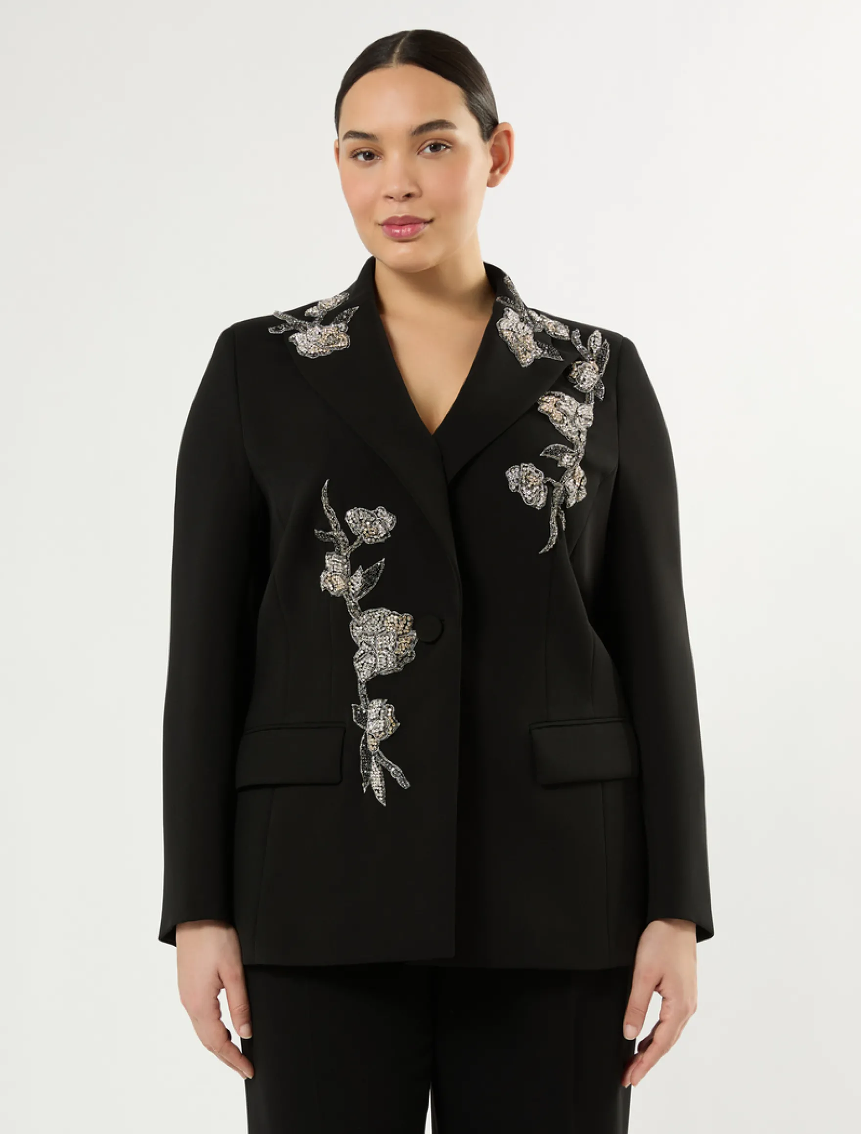 Giacca blazer in cady con ricamo - NERO