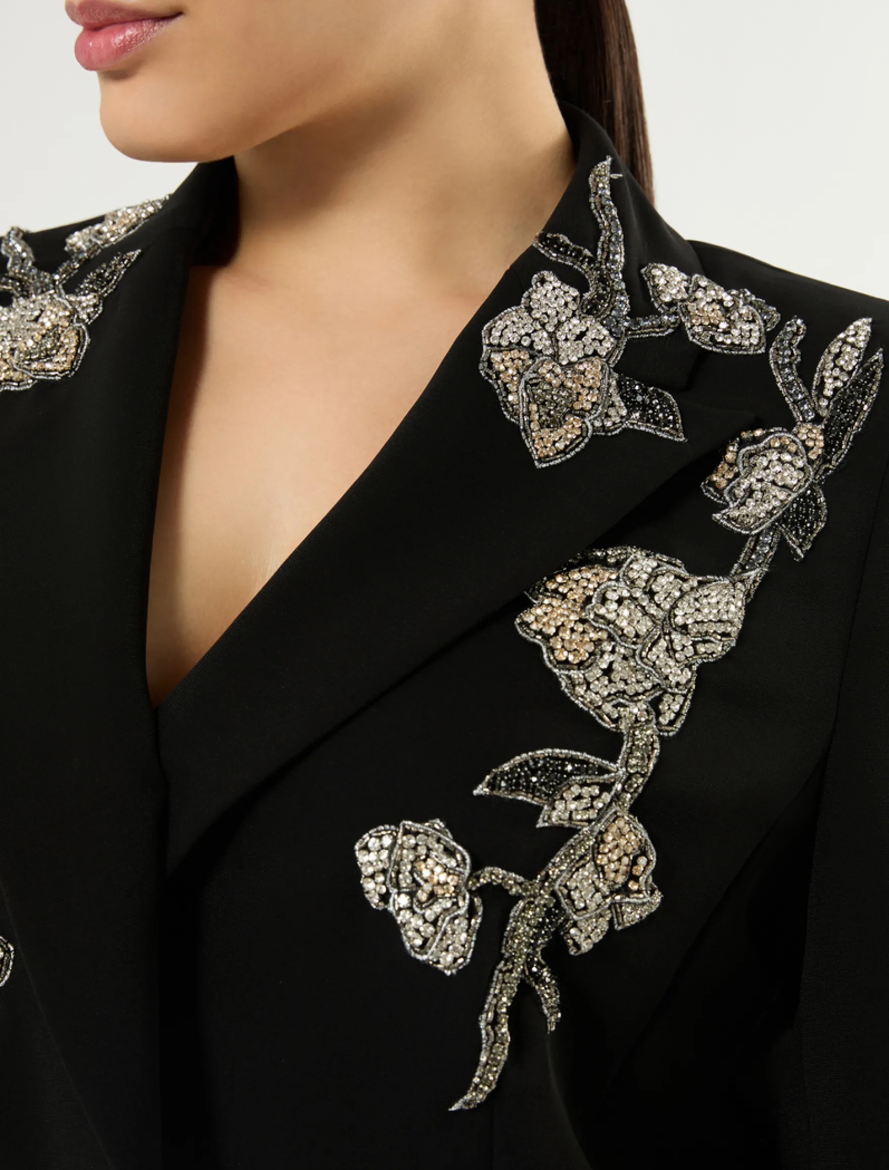 Giacca blazer in cady con ricamo - NERO