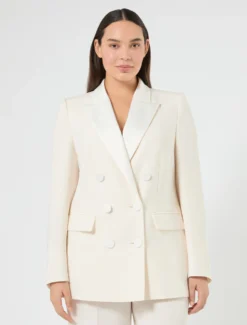 Giacca blazer in cady e raso - BIANCO AVORIO