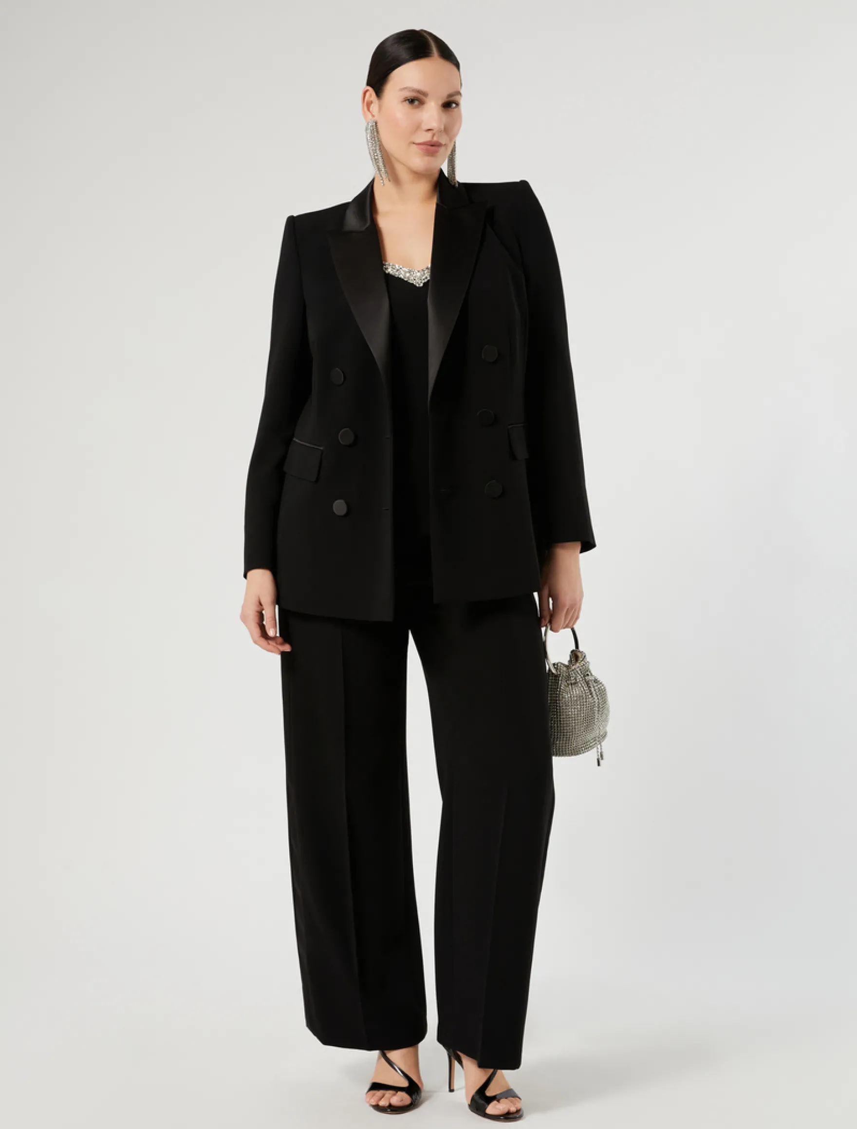 Giacca blazer in cady e raso - NERO