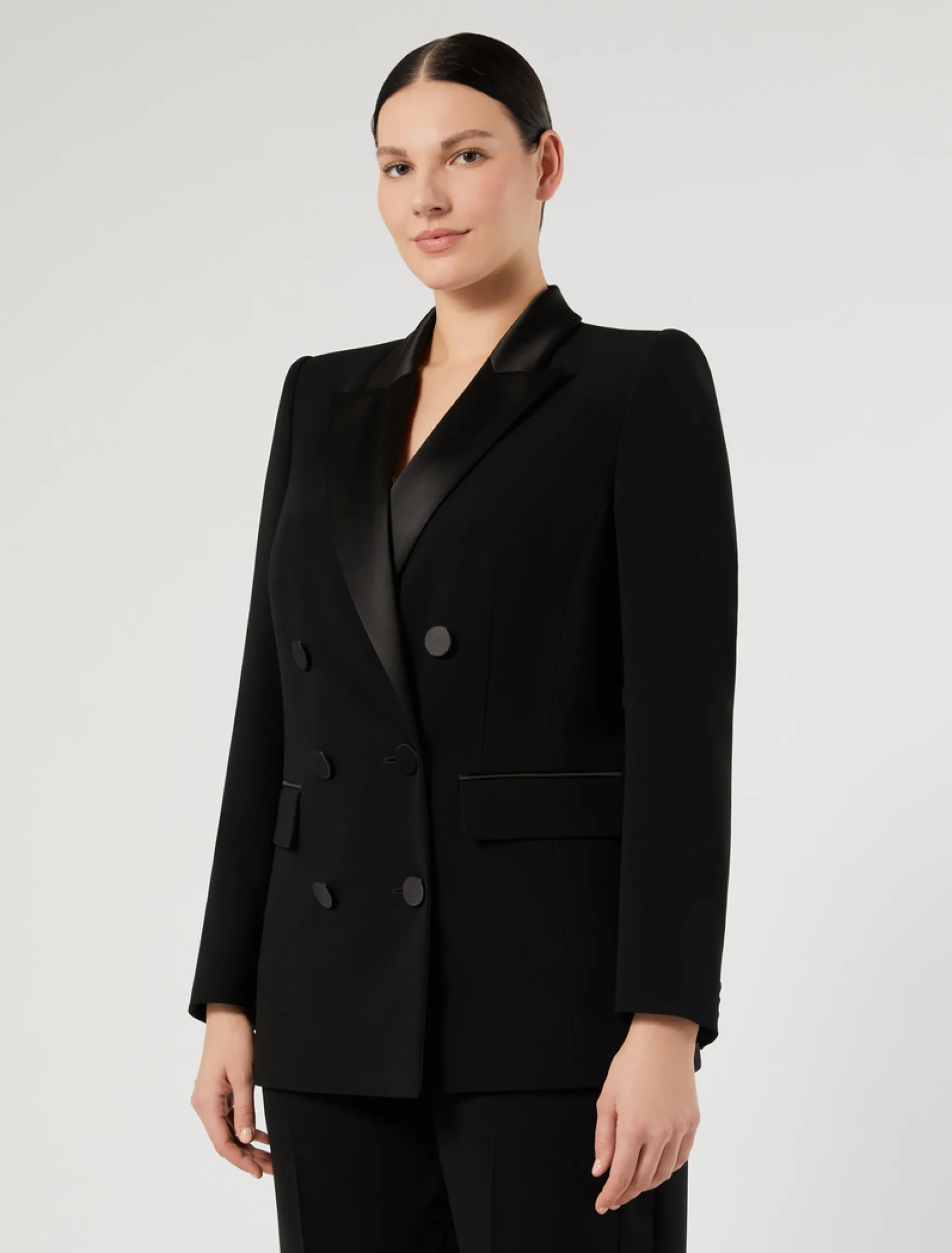 Giacca blazer in cady e raso - NERO