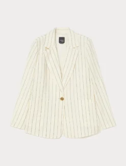 Giacca blazer in lino gessato - BIANCO
