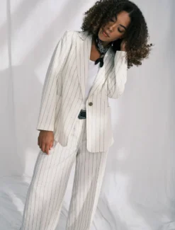 Giacca blazer in lino gessato - BIANCO