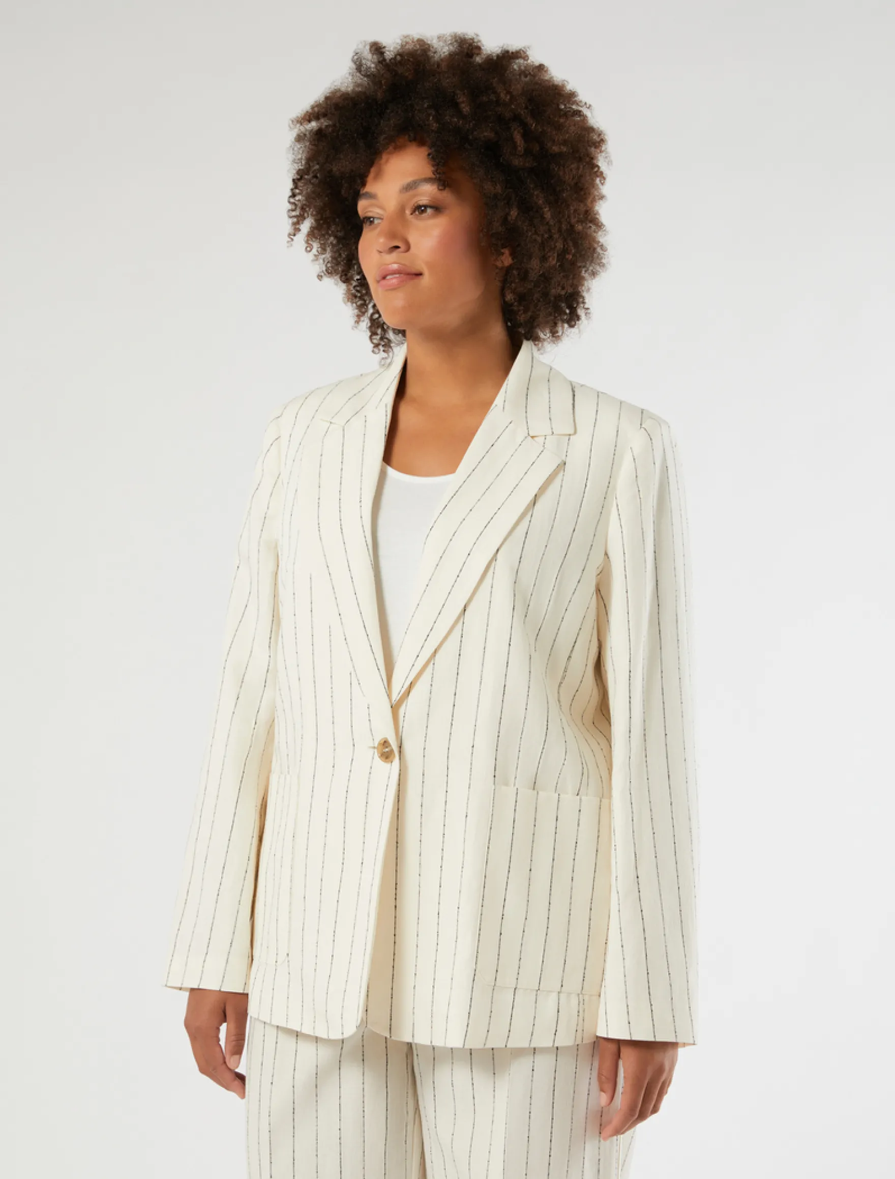 Giacca blazer in lino gessato - BIANCO