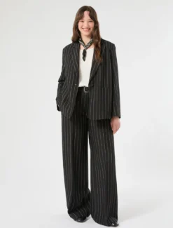 Giacca blazer in lino gessato - NERO