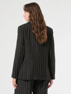 Giacca blazer in lino gessato - NERO