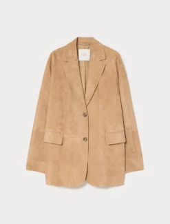 Giacca blazer in pelle scamosciata - VERDE MUSCHIO
