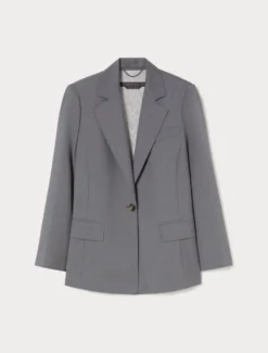 Giacca blazer in tela di lana - GRIGIO SCURO