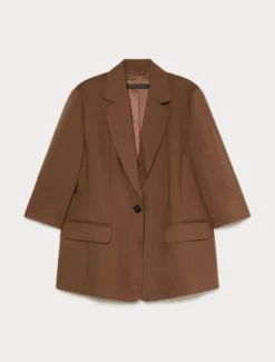 Giacca blazer in tela di lino - CACAO