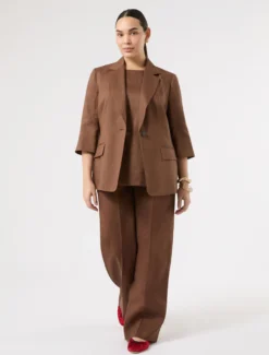 Giacca blazer in tela di lino - CACAO