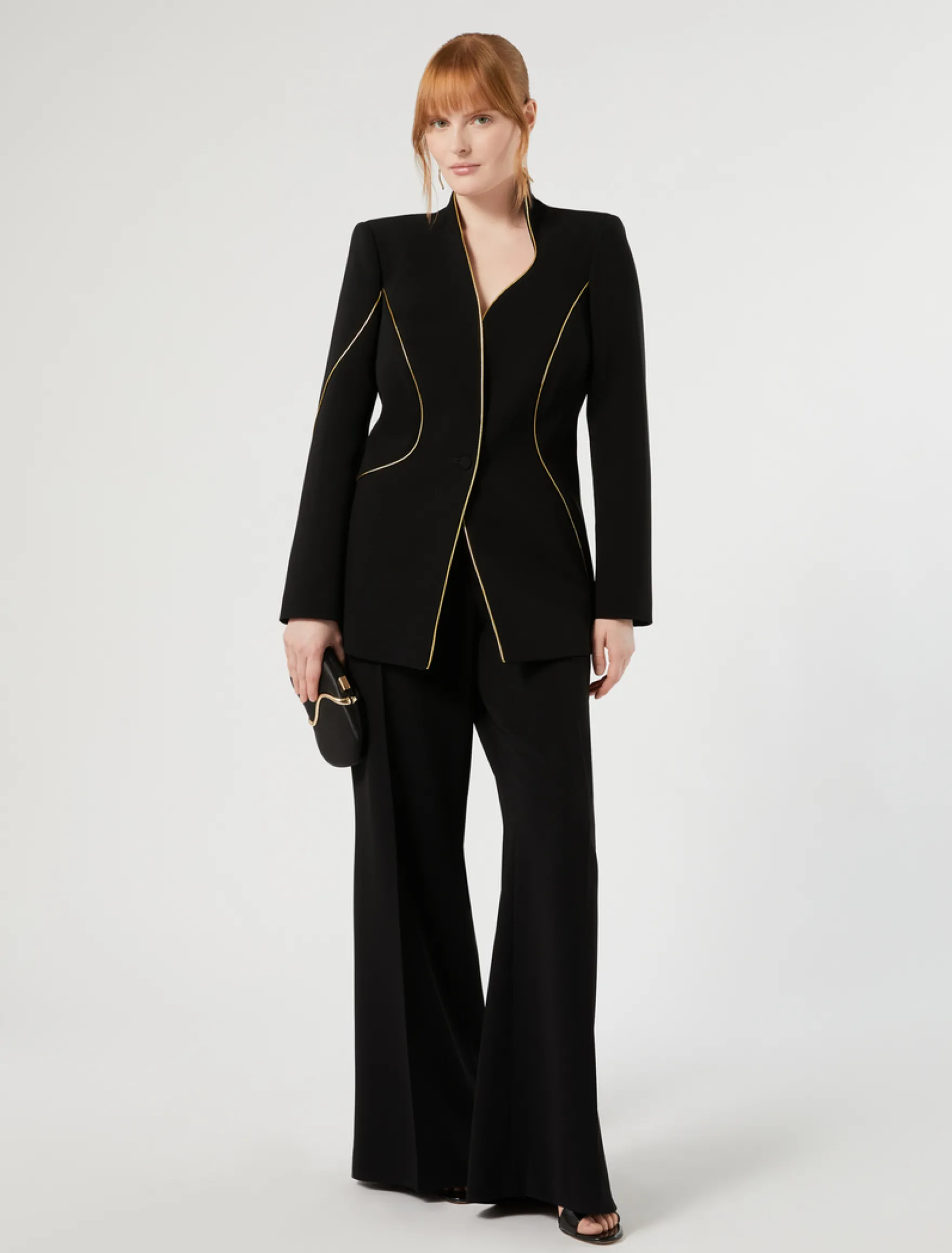 Giacca in cady con dettagli in piping - NERO