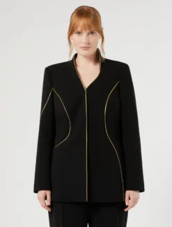 Giacca in cady con dettagli in piping - NERO