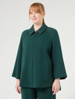 Giacca in jersey con ricamo - VERDE BOSCO