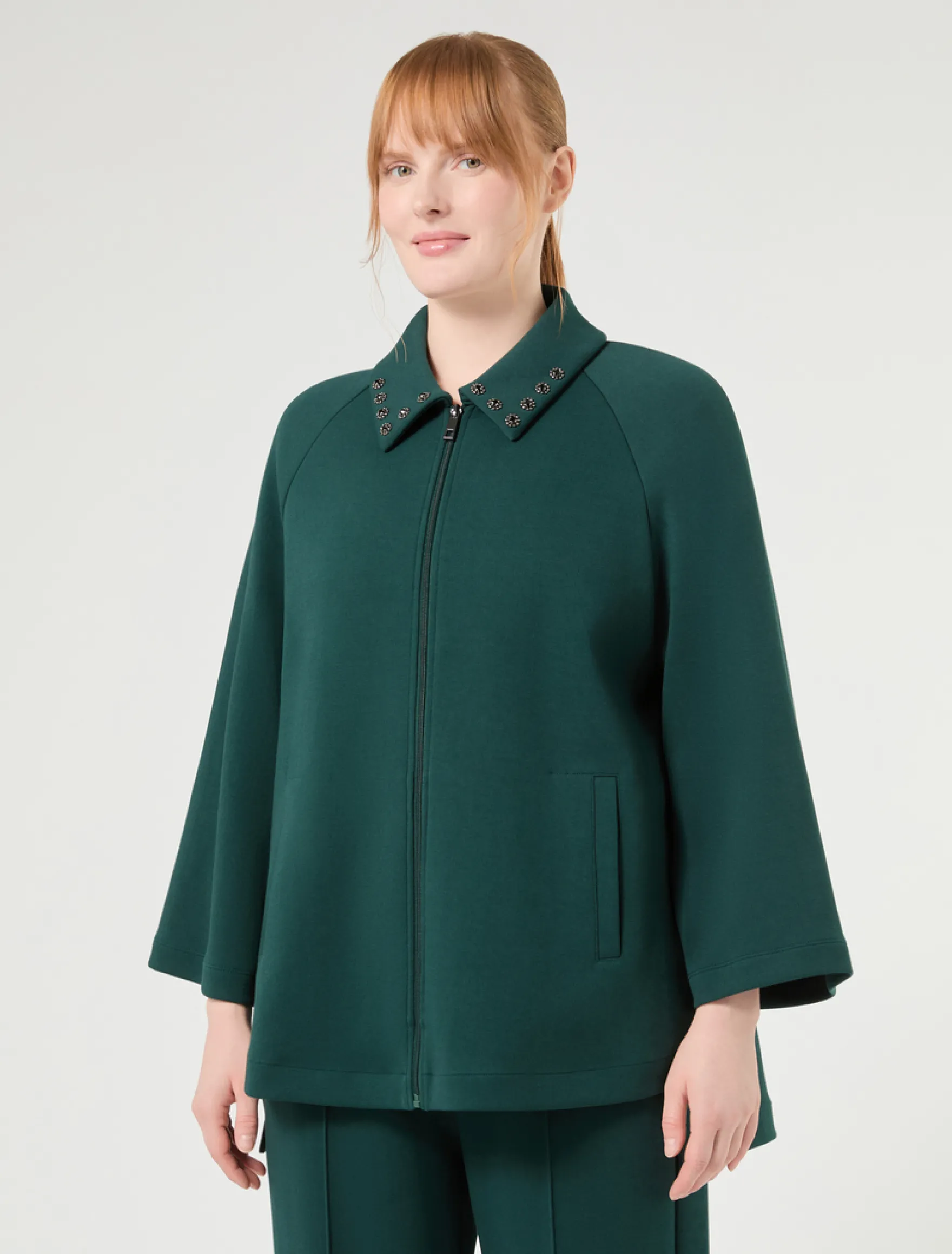 Giacca in jersey con ricamo - VERDE BOSCO