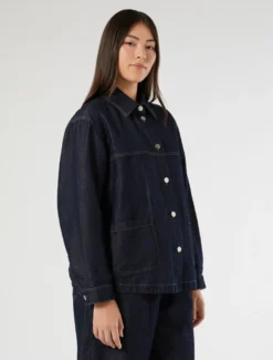 Giacca in tela denim di cotone e lino - BLU