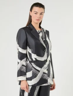 Giacca in twill di pura seta - NERO BIANCO