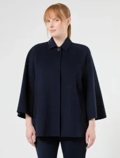 Giaccone in double di lana e cachemire - BLU NOTTE
