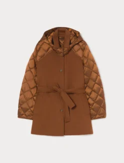 Giaccone in double di misto lana e nylon - CUOIO