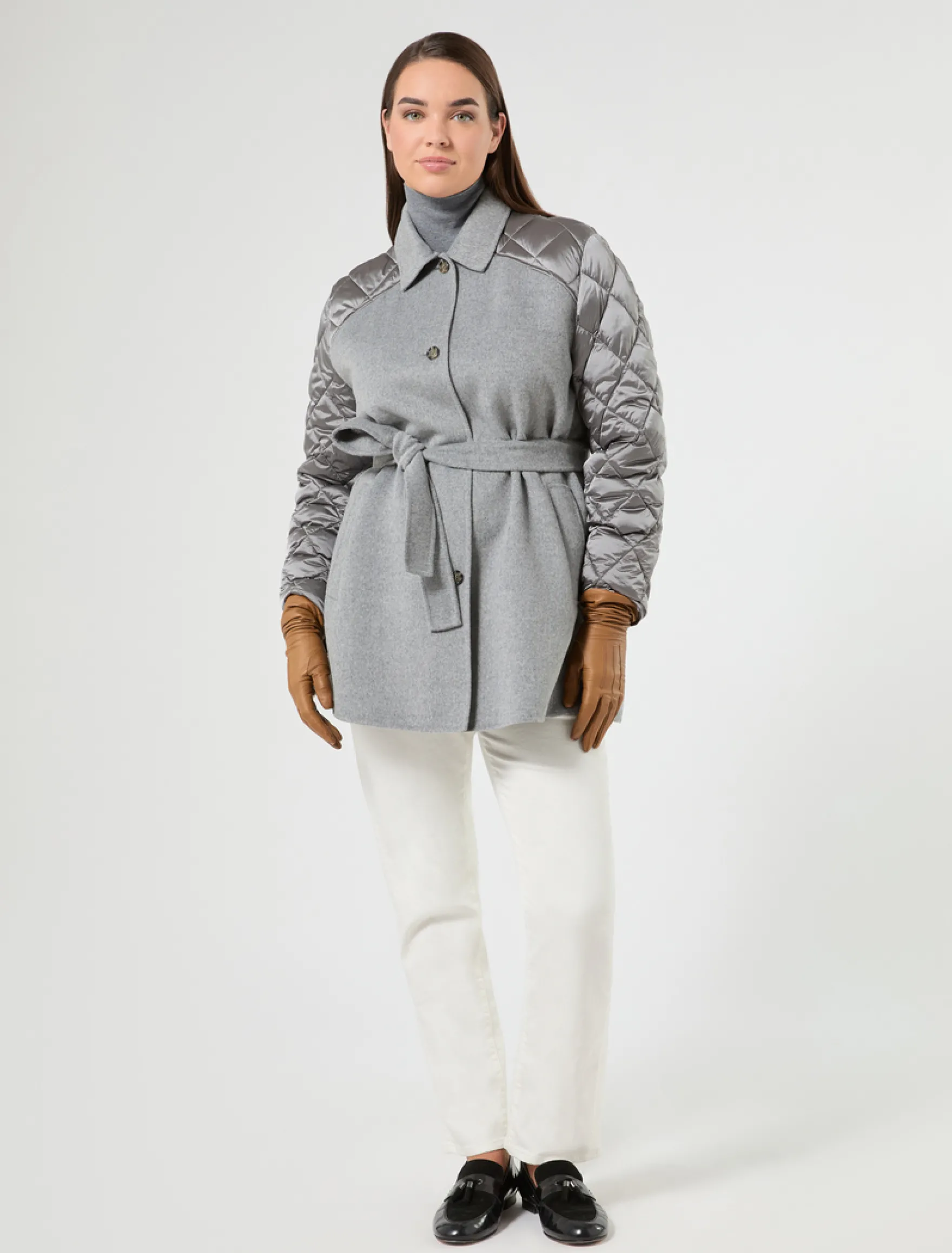 Giaccone in double di misto lana e nylon - GRIGIO MEDIO