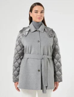 Giaccone in double di misto lana e nylon - GRIGIO MEDIO
