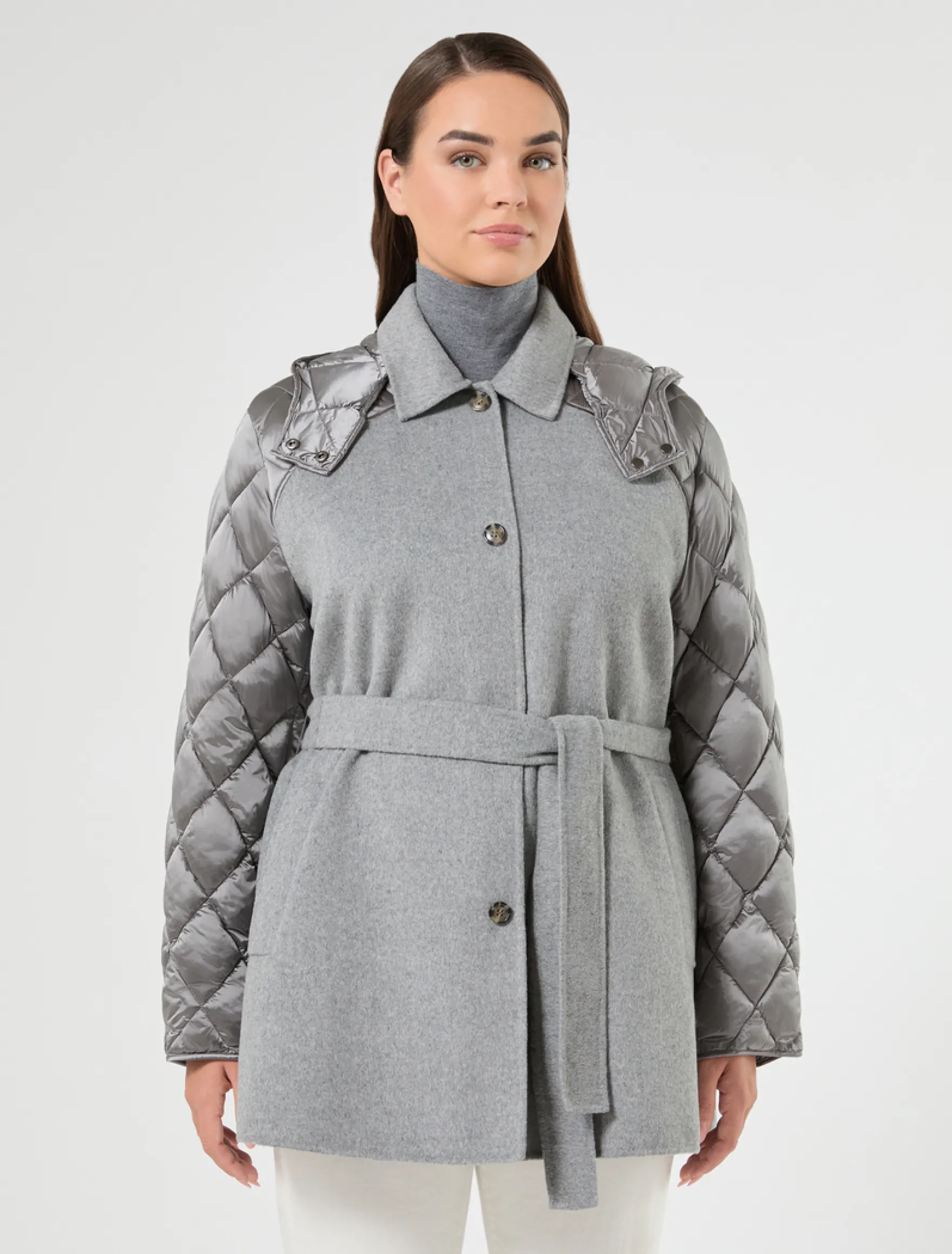 Giaccone in double di misto lana e nylon - GRIGIO MEDIO