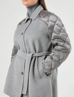 Giaccone in double di misto lana e nylon - GRIGIO MEDIO