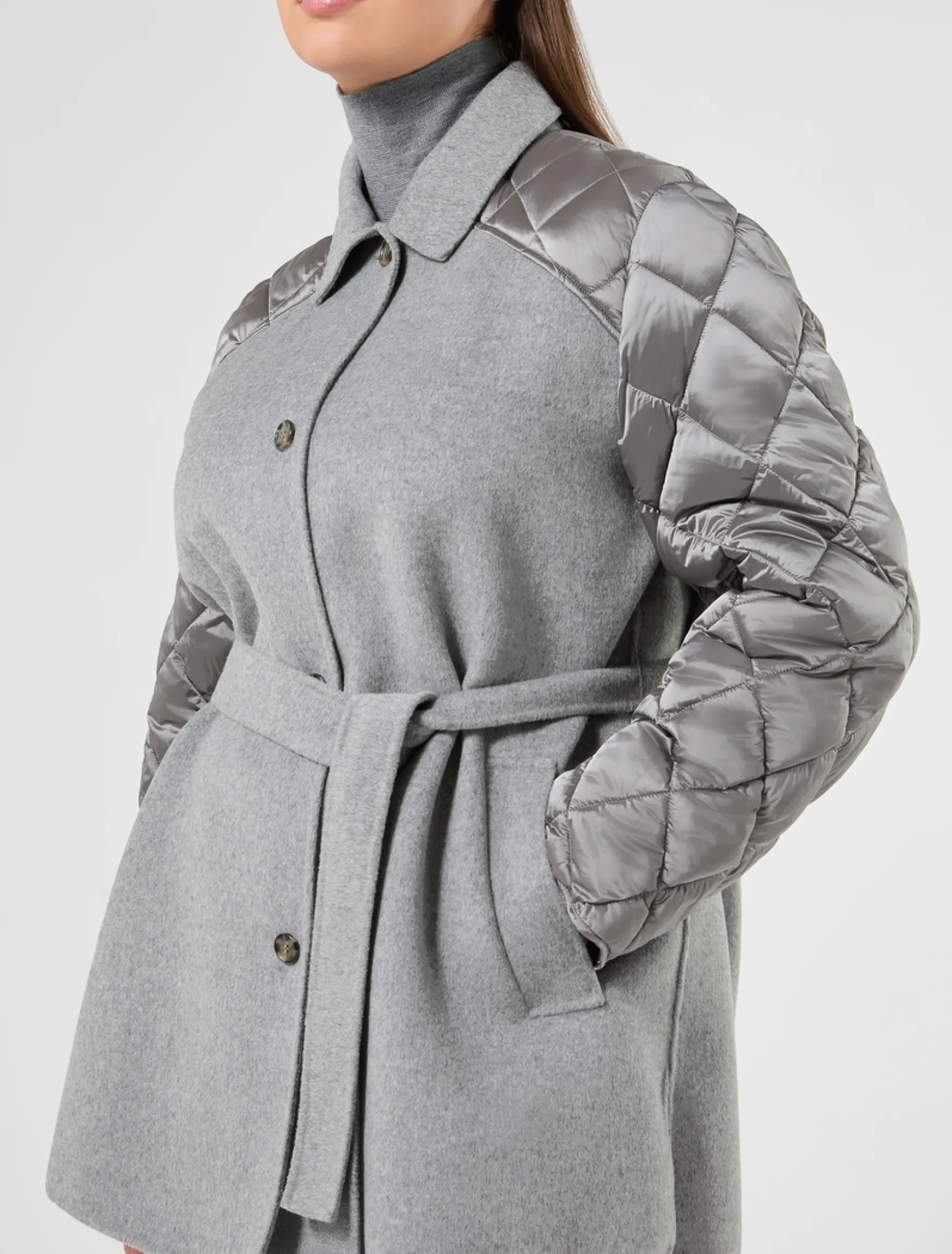 Giaccone in double di misto lana e nylon - GRIGIO MEDIO
