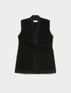 Gilet in tinto filo lamé con ricami - NERO