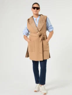 Gilet reversibile in jersey scuba e nylon - CAMMELLO