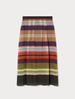 Gonna ampia in tencel a righe - NERO