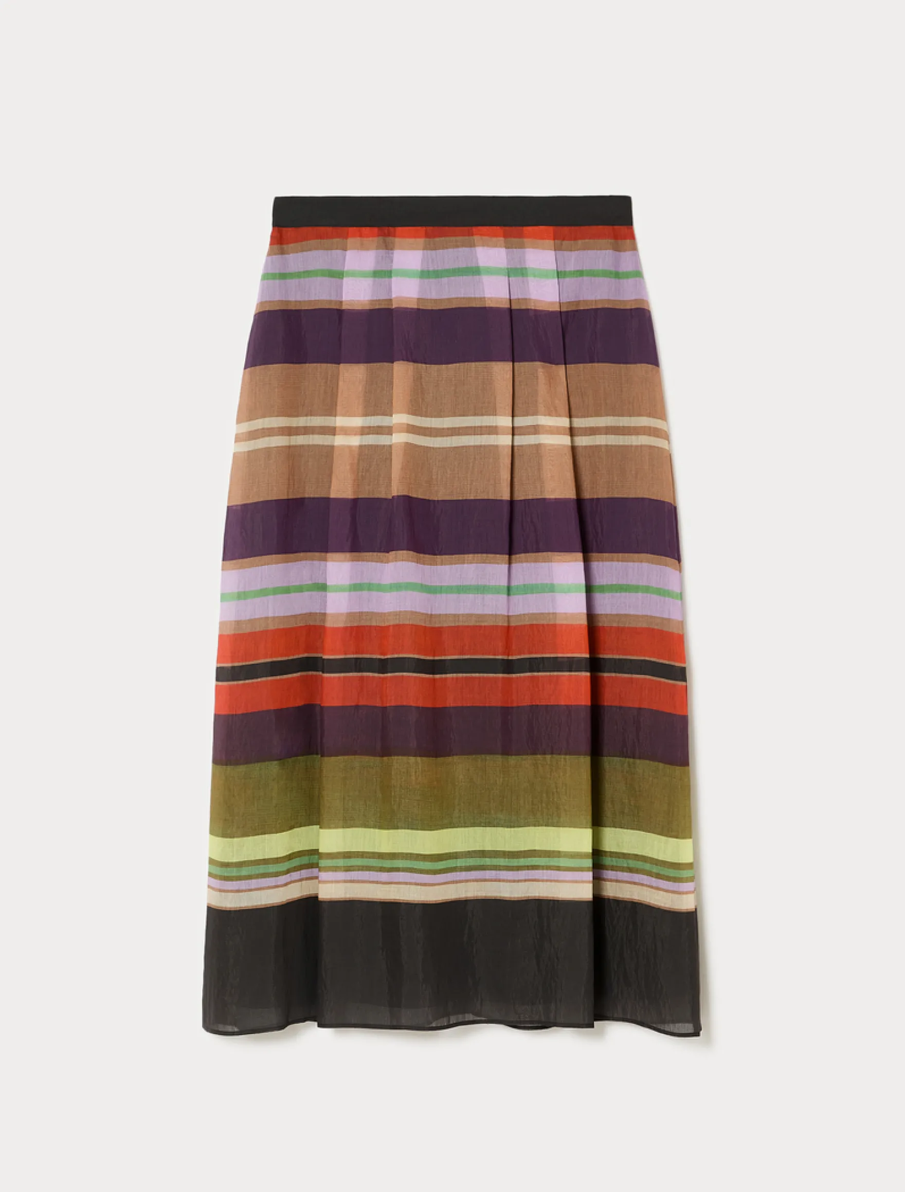 Gonna ampia in tencel a righe - NERO