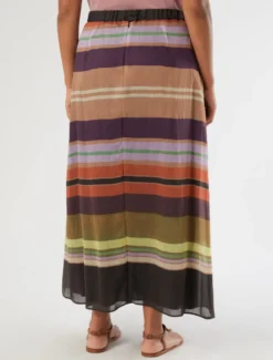 Gonna ampia in tencel a righe - NERO