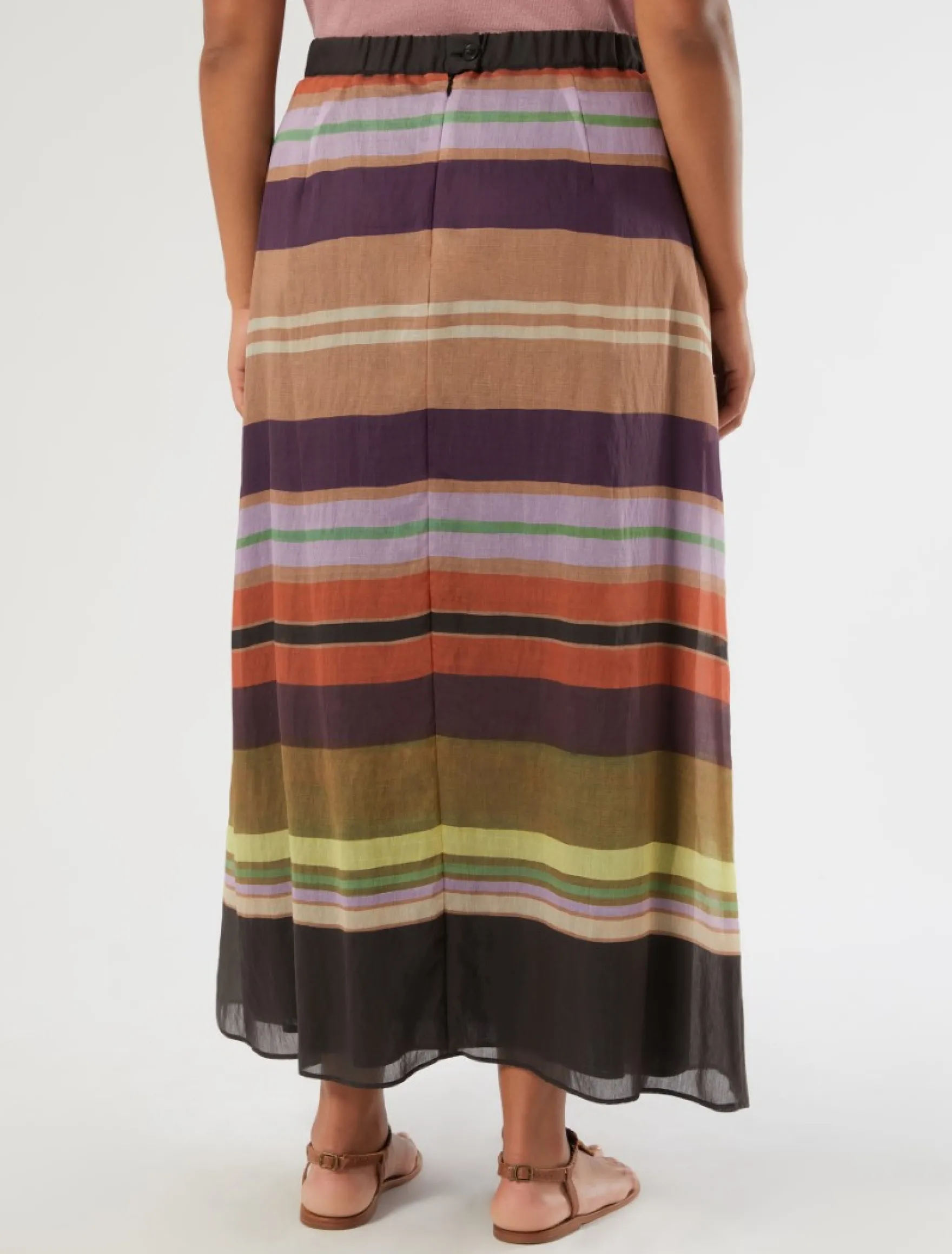 Gonna ampia in tencel a righe - NERO