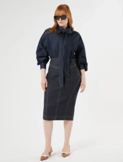 Gonna a tubino in cotone stretch - BLU NOTTE